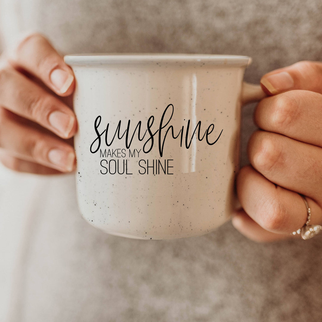 Summer Coffee Mug – “Sunshine Makes My Soul Shine” Ceramic Cup (14.5 oz)