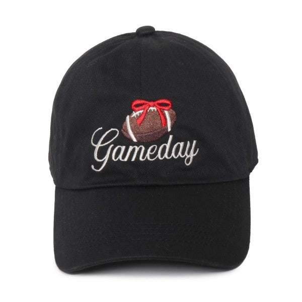 ‘Gameday’ Football Bow Embroidered Cap – Adjustable Cotton Hat