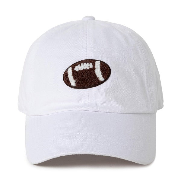 Football Chenille Patch Baseball Cap – White Cotton Hat