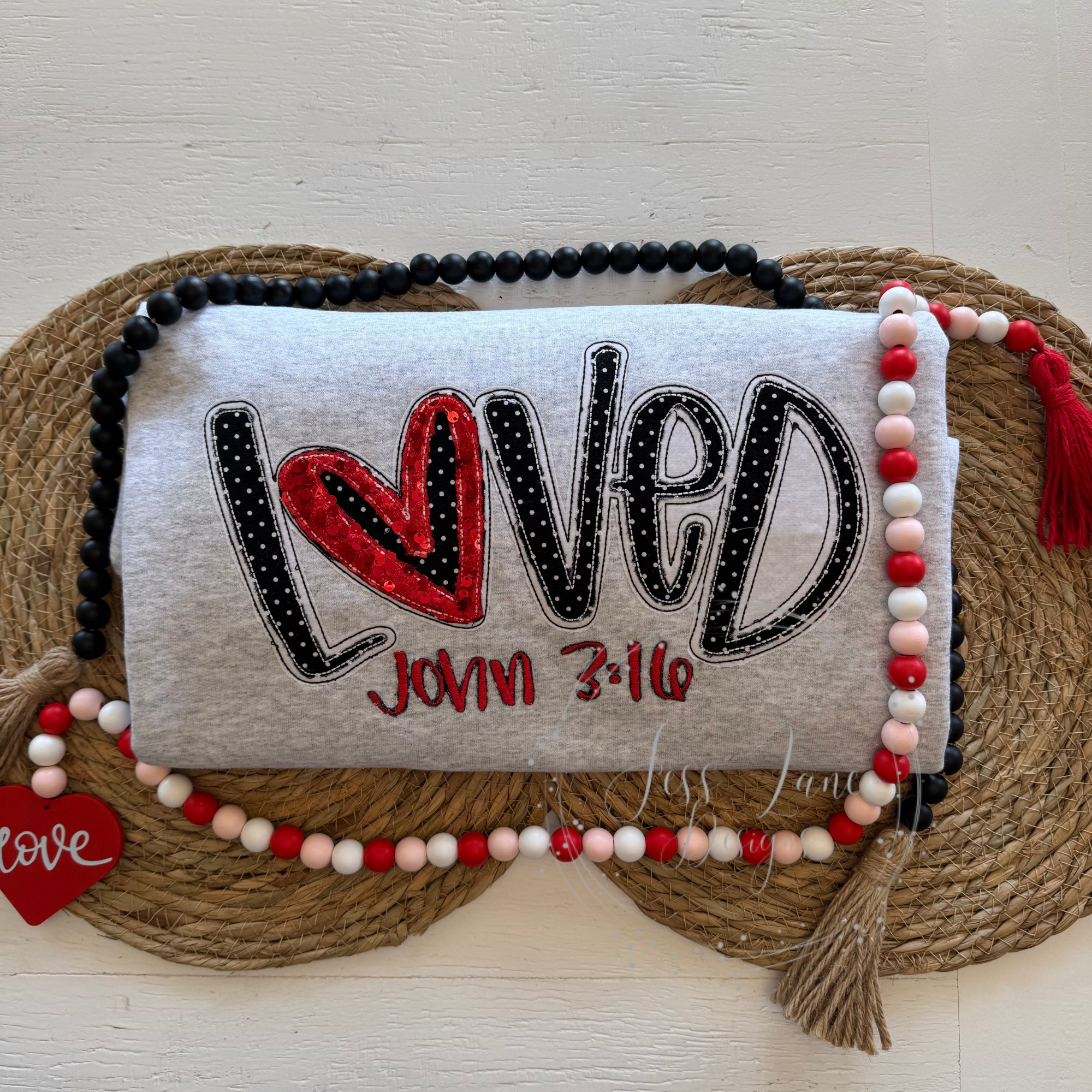 Loved John 3:16 Embroidered Sweatshirt – Double Stacked Valentine’s Crewneck for Women
