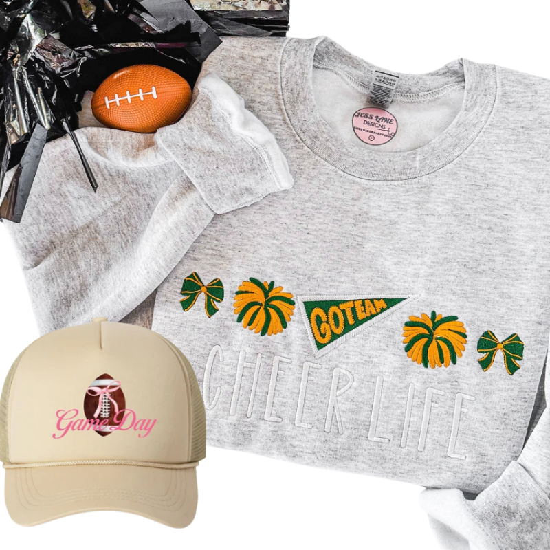 Cheer Life Sweatshirt + Game Day Bow Patch Hat Bundle