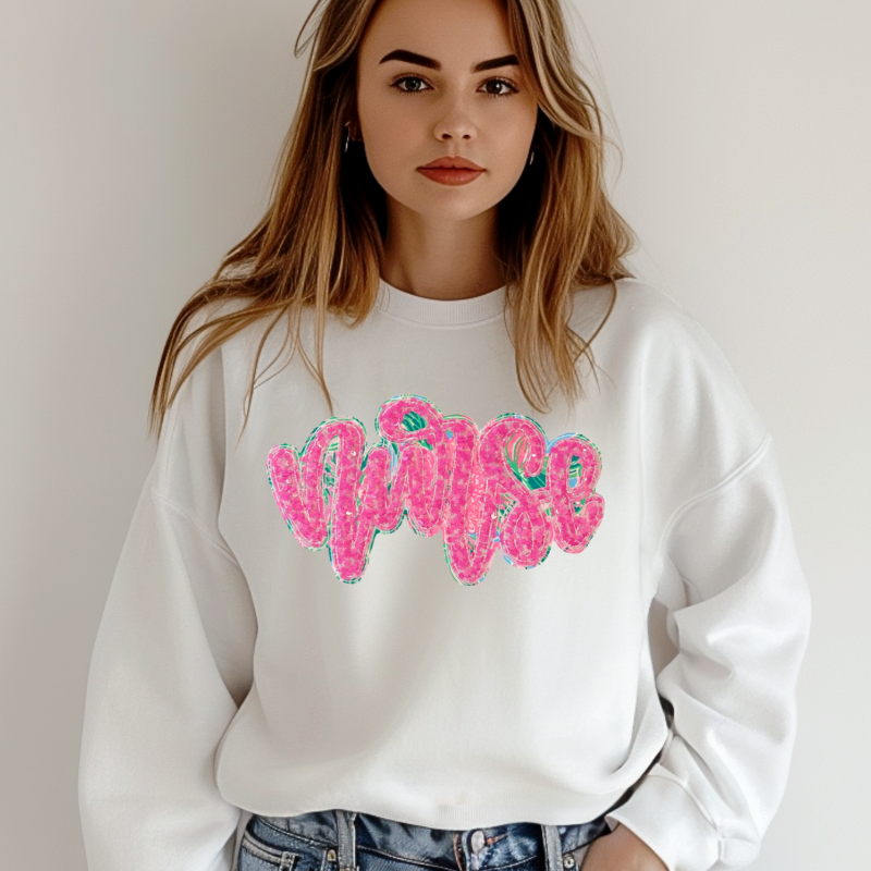 Ready to Ship – Nurse Embroidered Sequin Shirt (Medium, White Comfort Colors Tee)