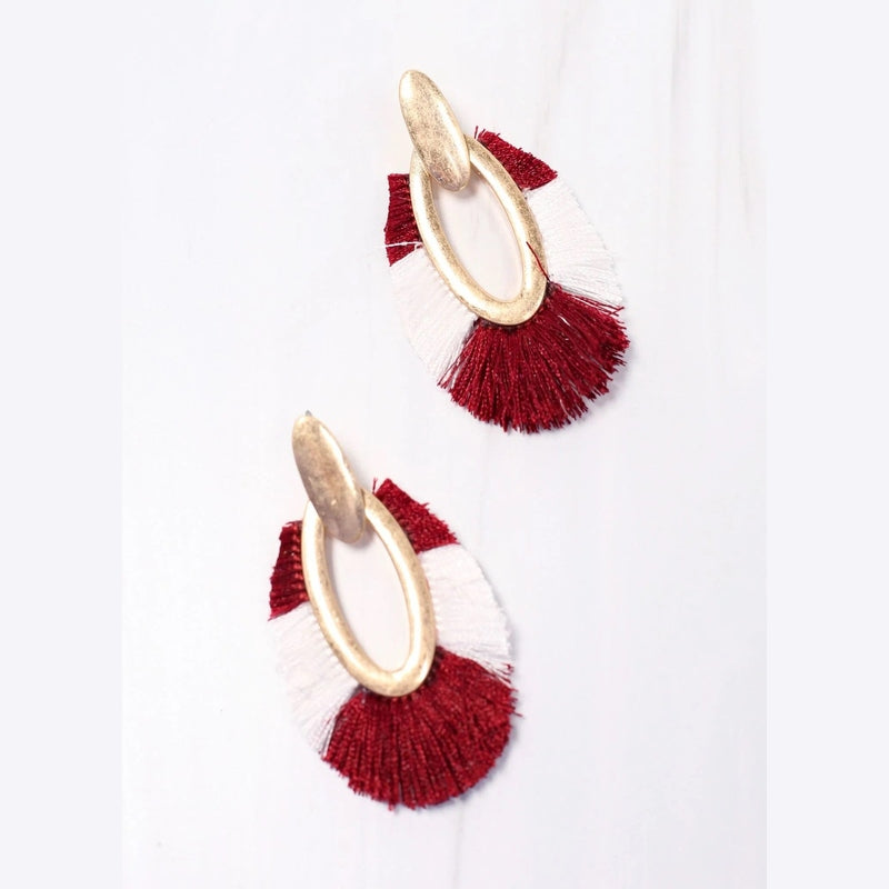 The Crimson White First Down Fringe Earrings