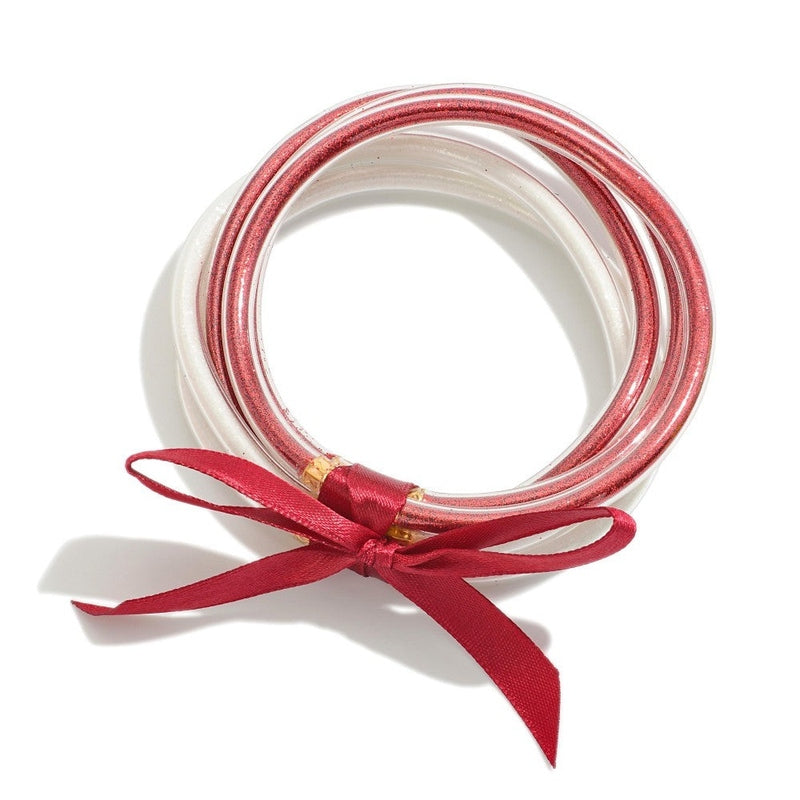 Red & White Five Glitter Jelly Vinyl Game Day Bracelets
