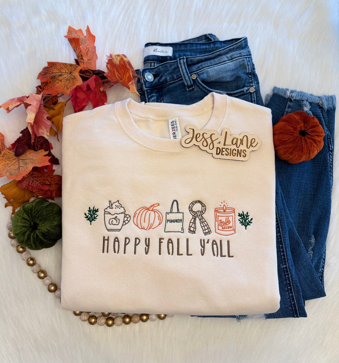 🍂 Say It in Stitches: Happy Fall Y’all Embroidered Sweatshirt