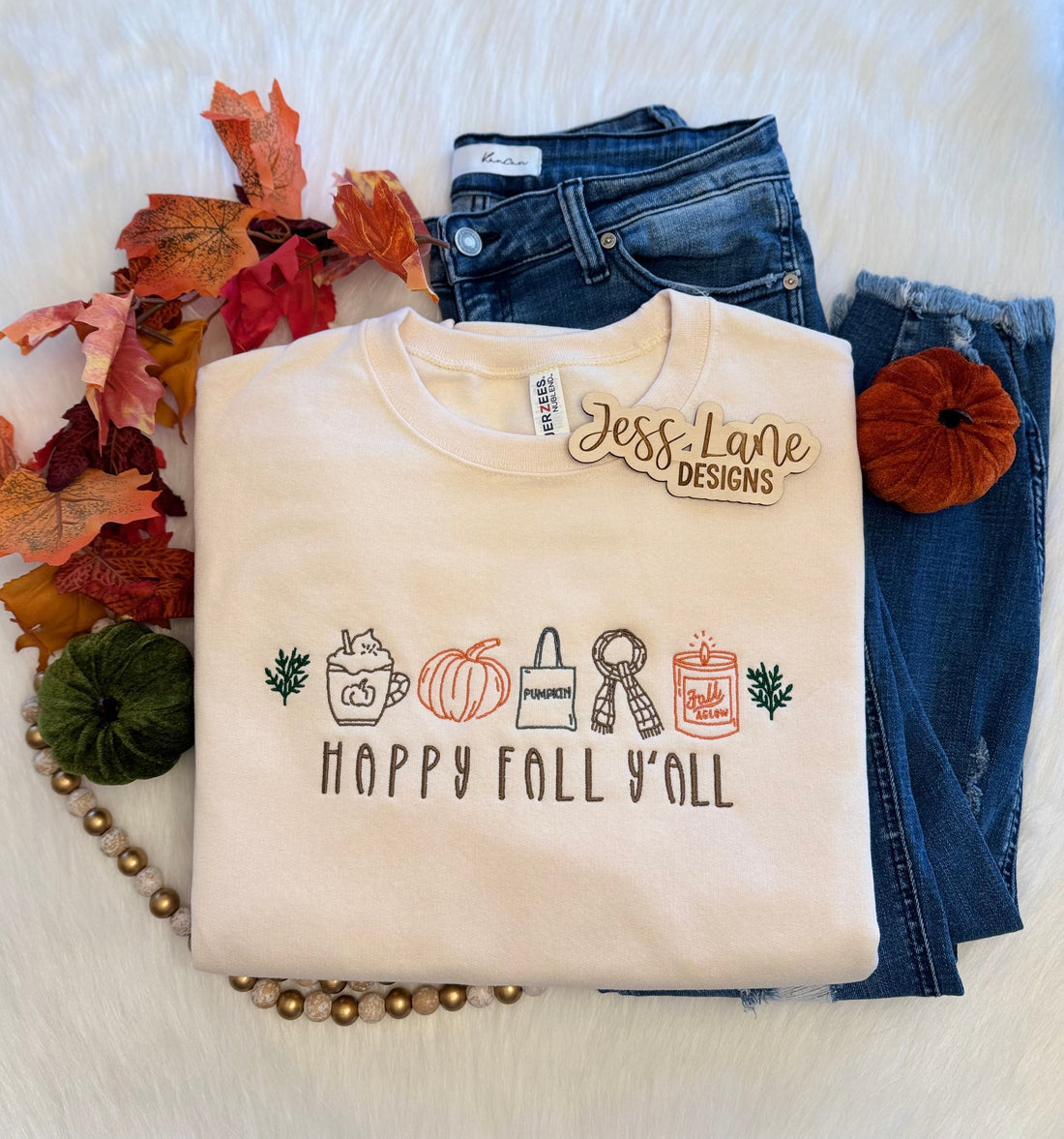 🍂 Say It in Stitches: Happy Fall Y’all Embroidered Sweatshirt
