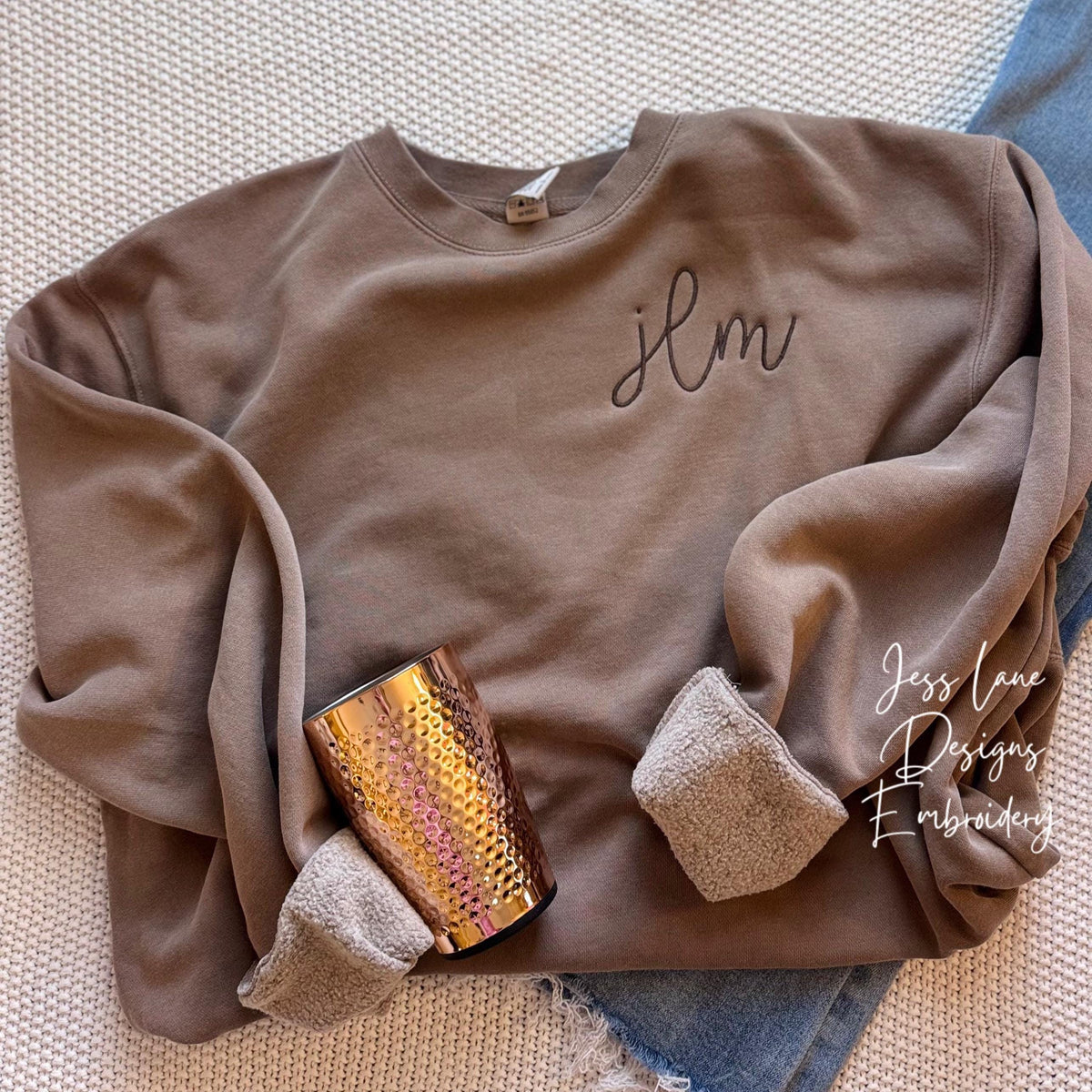 embroidered monogram sweatshirt. independent trading crew neck for women. personalized crew neck.