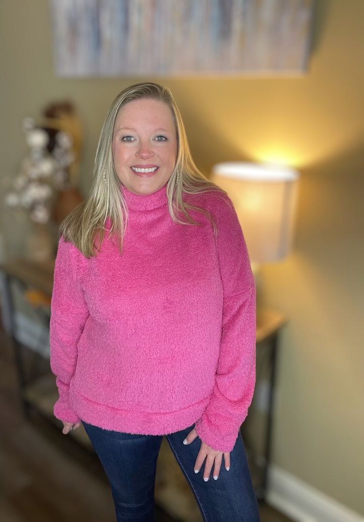 Fuzzy Sweater Top In Mocha, Pink, Cream, Black