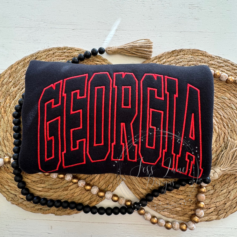 Georgia Embroidered Sweatshirt – Black & Red Game Day Comfort Colors Crewneck