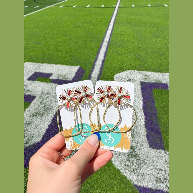 Gameday Sequin Sunburst Hoops: Orange/White / Rectangle 