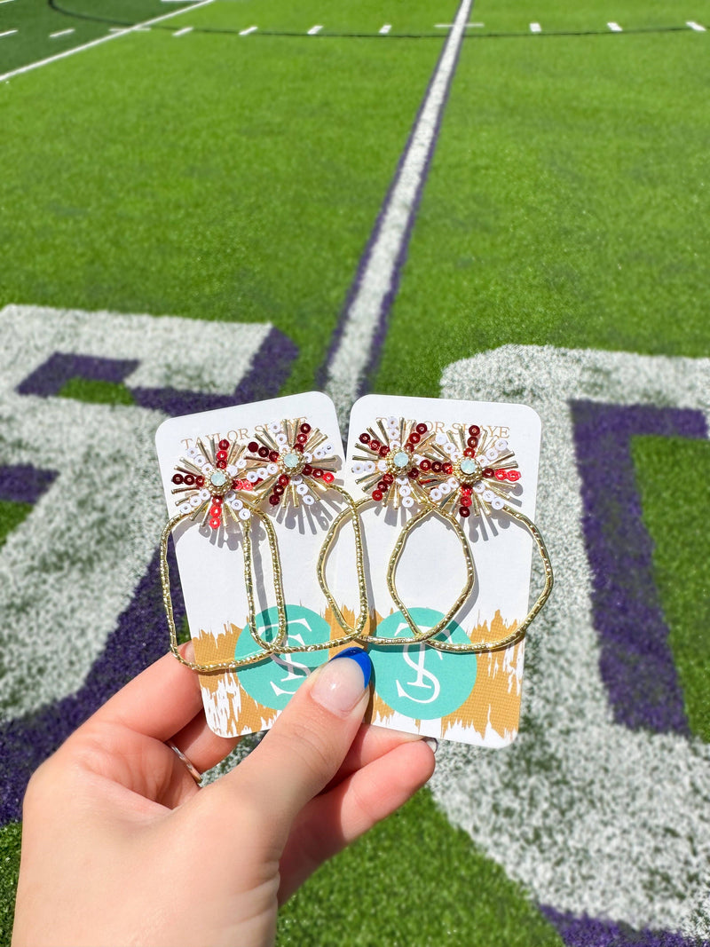 Gameday Sequin Sunburst Hoops: Black/Gold / Rectangle