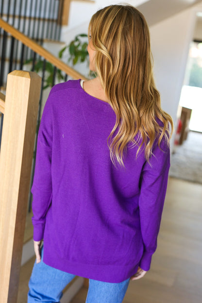Just Feels Right Purple Front Seam V Neck Sweater