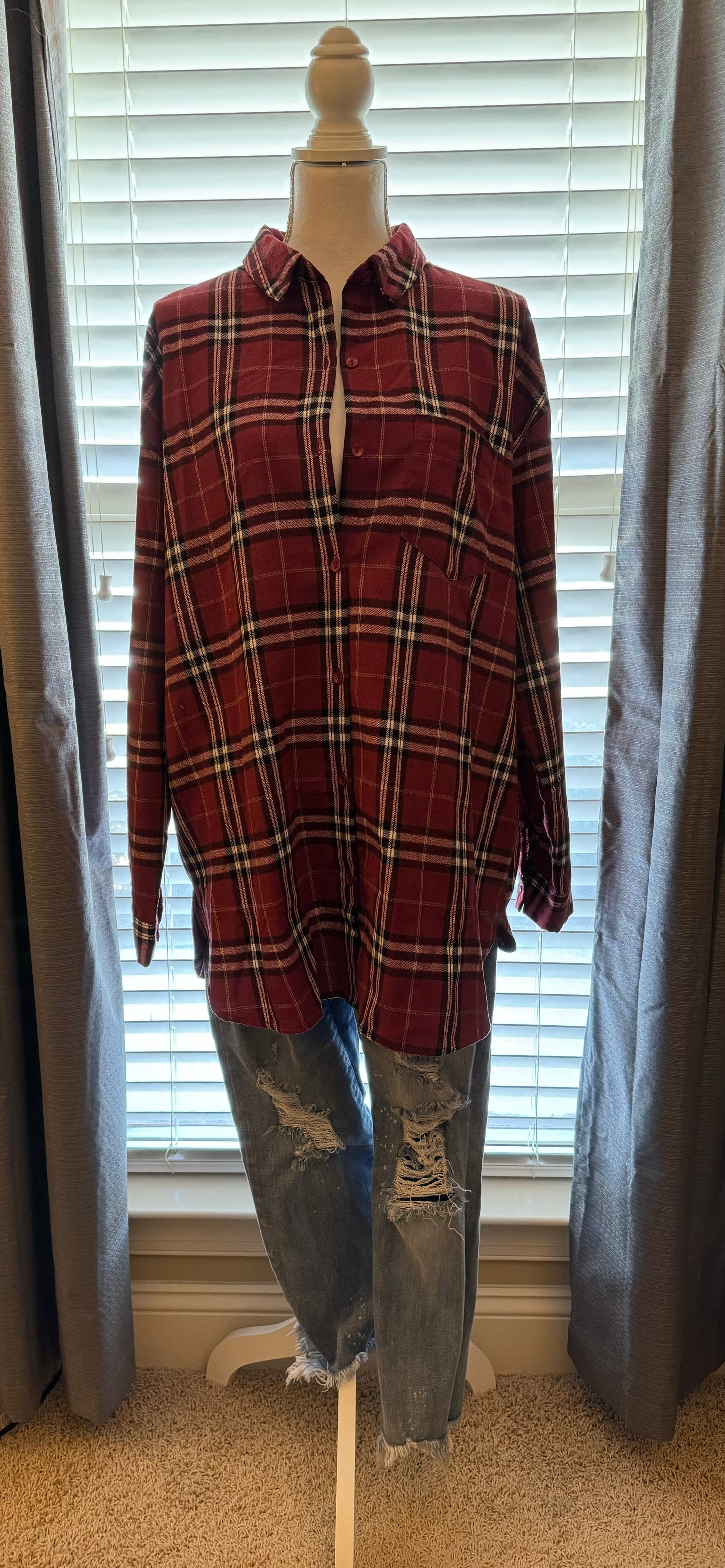 Red & Black Flannel Oversized Shirt