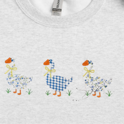 Spring Floral Goose Embroidered Sweatshirt