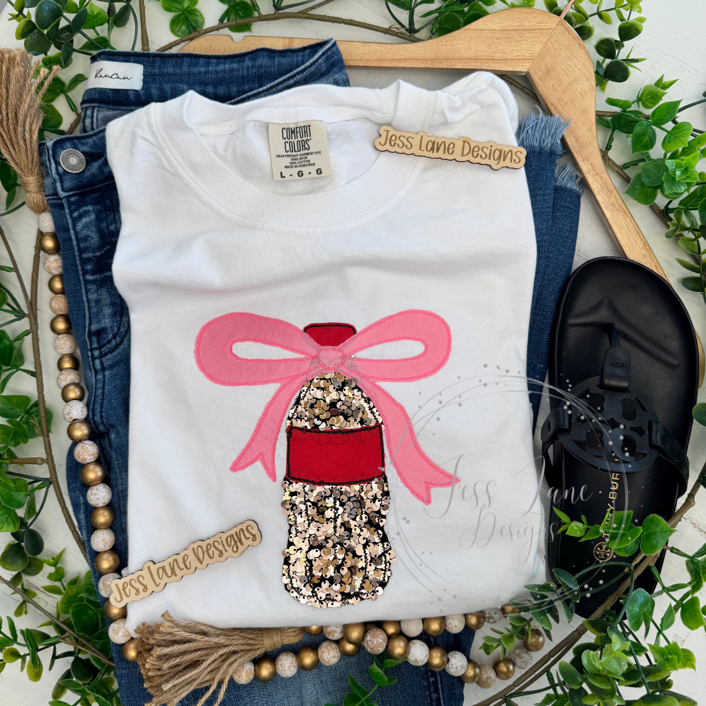 Sparkling Sips & Bows Embroidered T-Shirt!