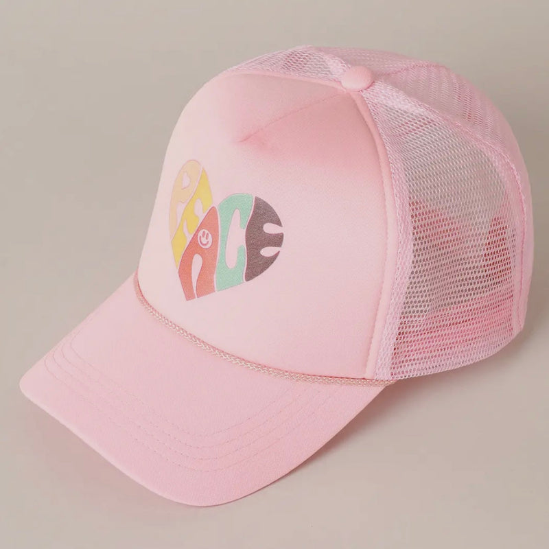 PEACE HEART TRUCKER HAT IN PINK 