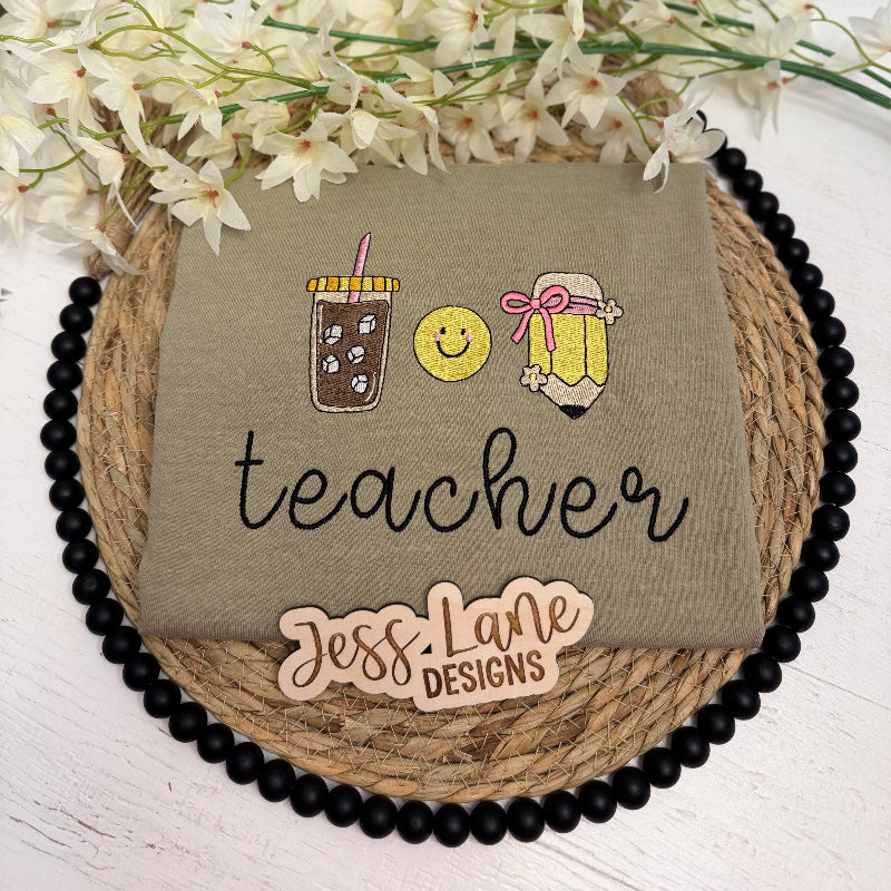 Teacher Embroidered T-Shirt – Comfort Colors Khaki Tee for Women
