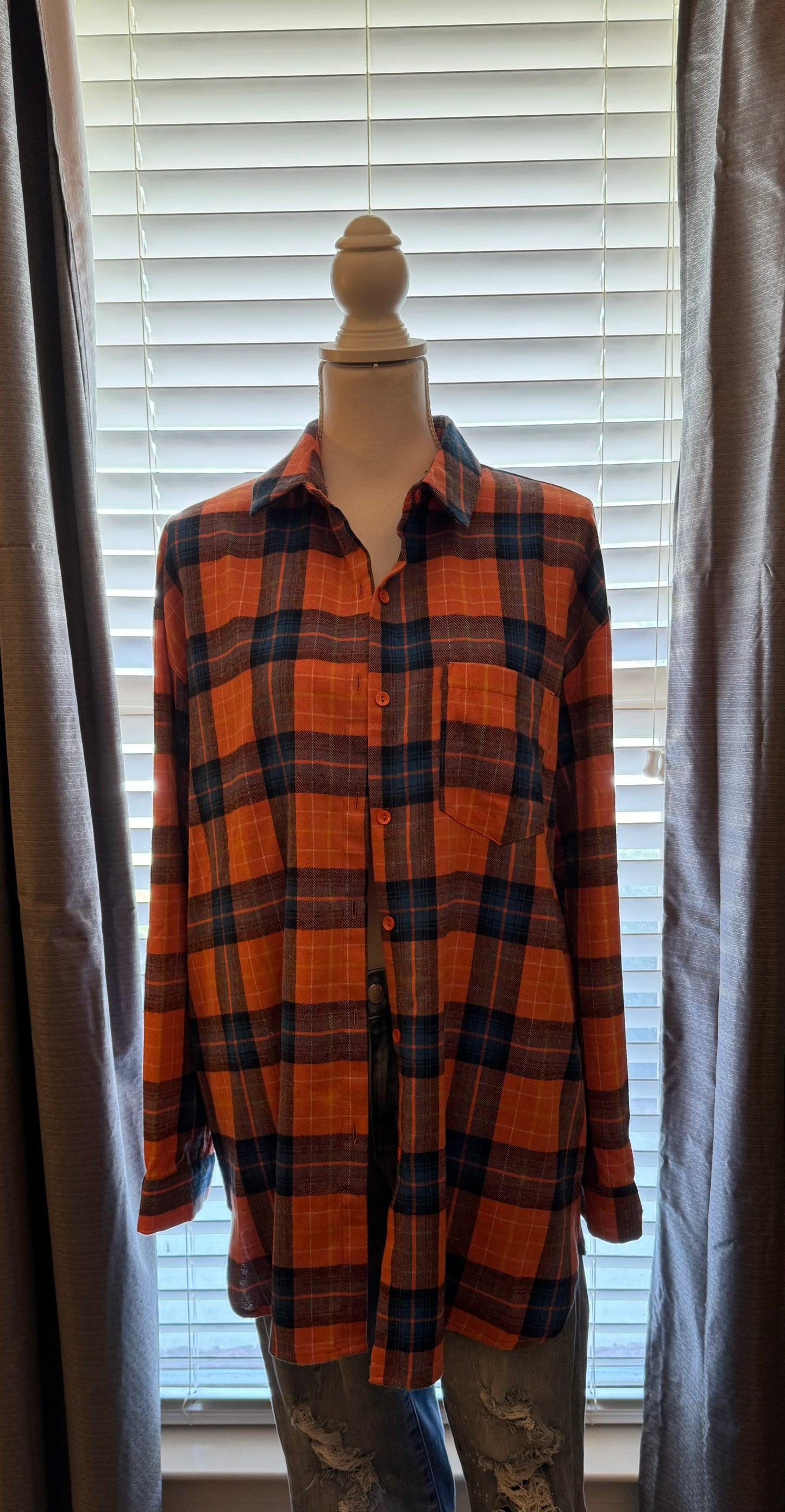 Orange & Blue Plaid Flannel Oversized Shirt