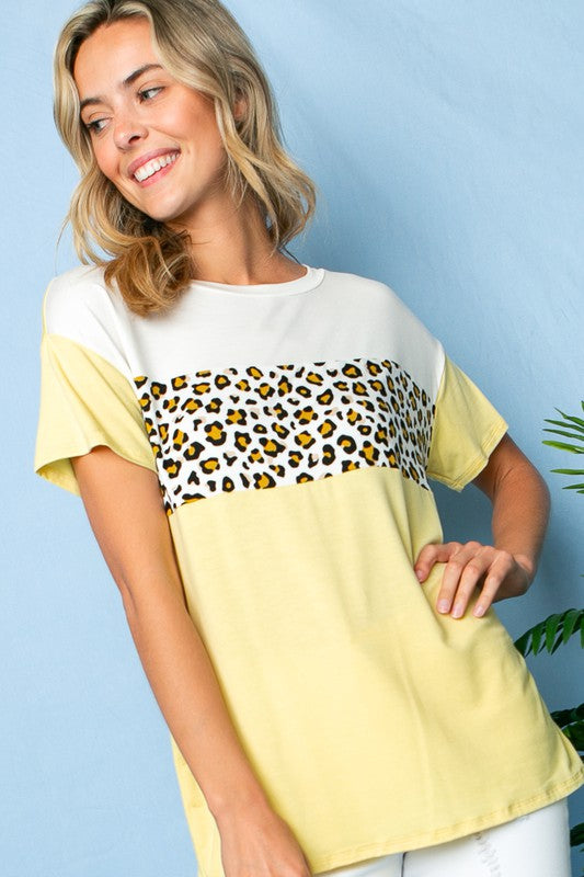 LEOPARD COLOR BLOCKED TOP