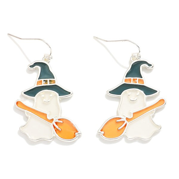 Stained Glass Witchy Ghost Drop Earrings – Halloween Statement Jewelry