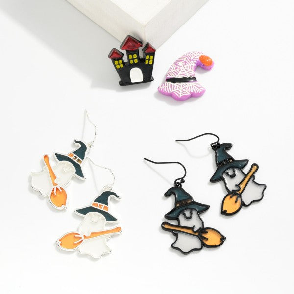 Stained Glass Witchy Ghost Drop Earrings – Halloween Statement Jewelry