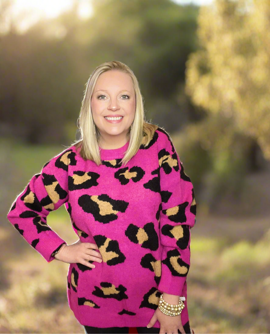 Pink Leopard Print Sweater