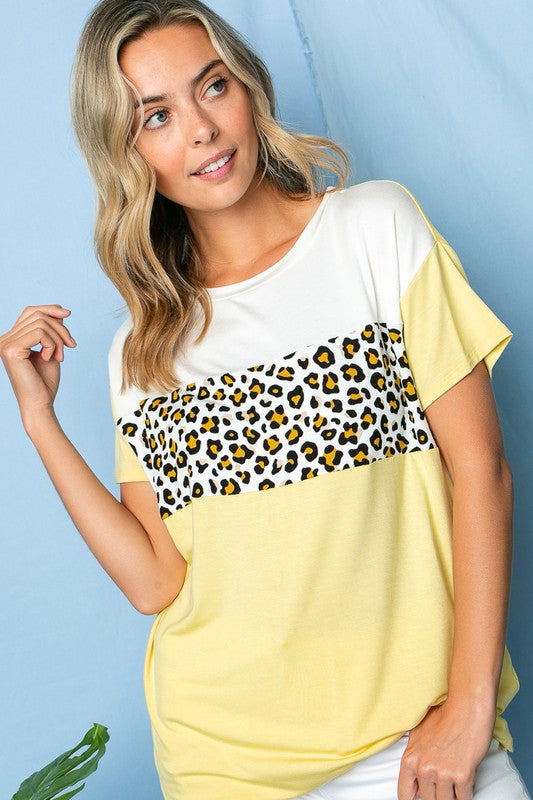 LEOPARD COLOR BLOCKED TOP