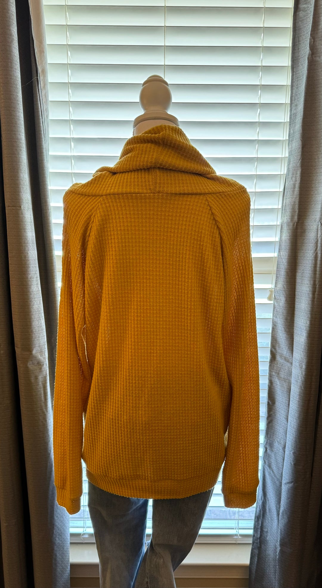 Mustard MockNeck Waffle Top
