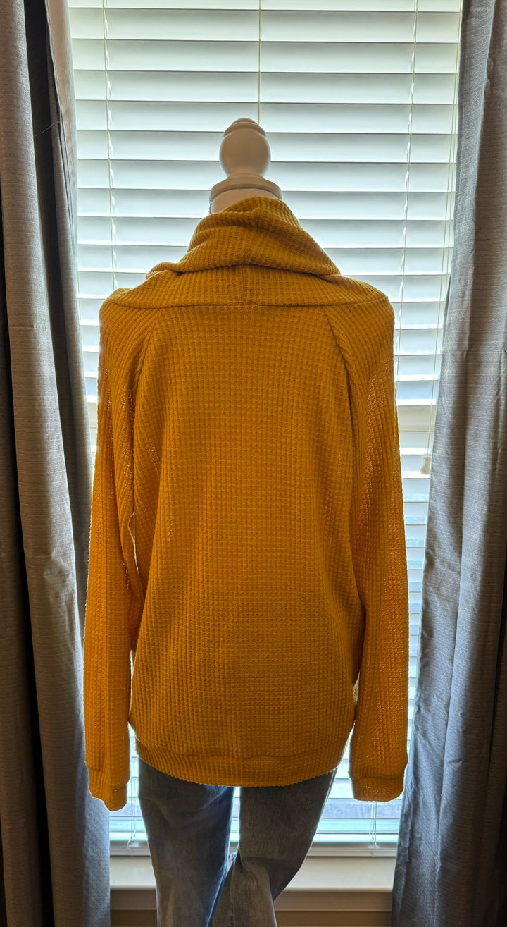 Mustard MockNeck Waffle Top