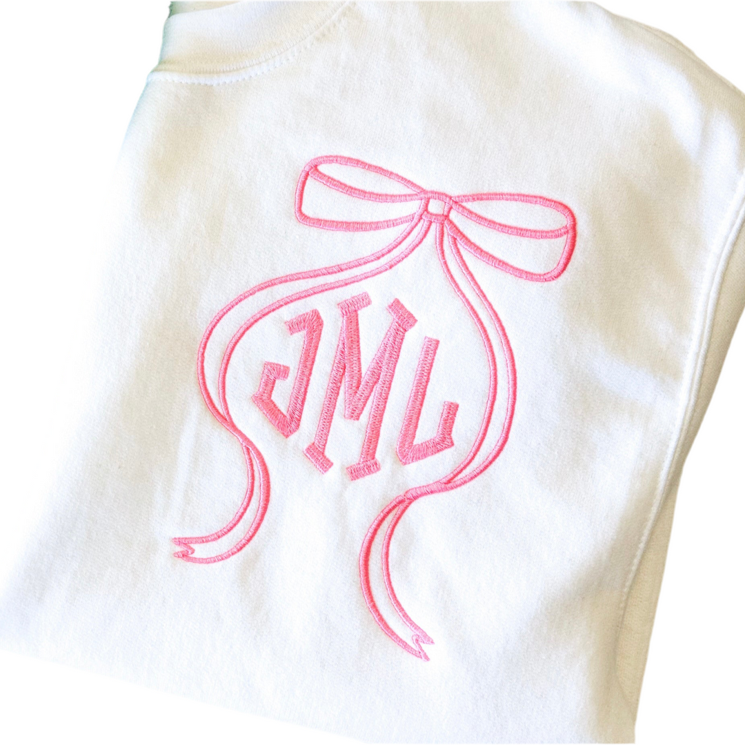 Tied Elegance Bow & Monogram Embroidered Sweatshirt! 