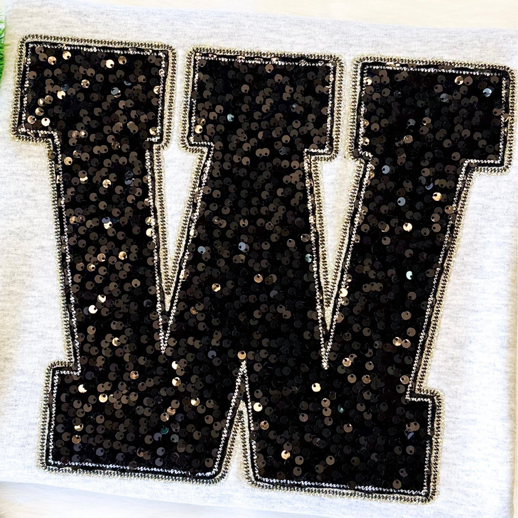 Varsity Letter Gildan Sweatshirt + Sequin Sunburst Hoop Earrings Bundle