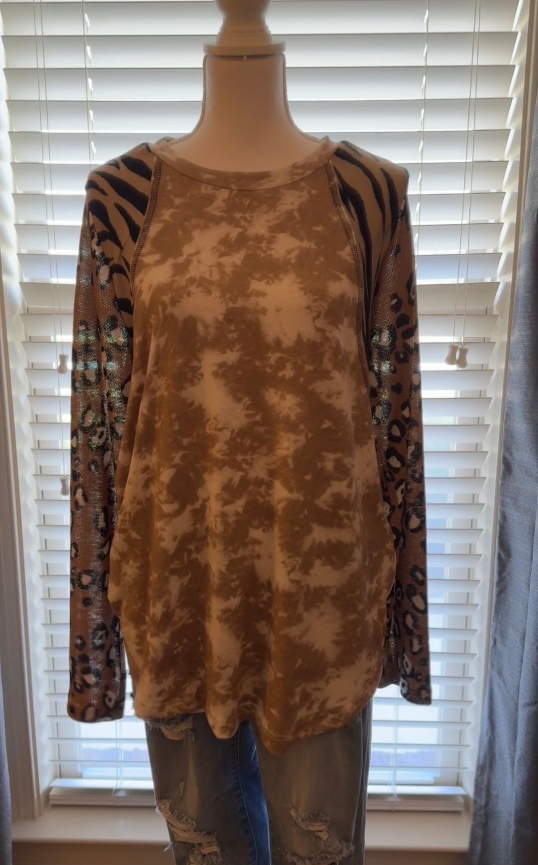 Raglan Long Sleeve Top with Contrasting Sleeves