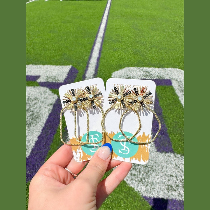Gameday Sequin Sunburst Hoops: Black/Gold / Rectangle 