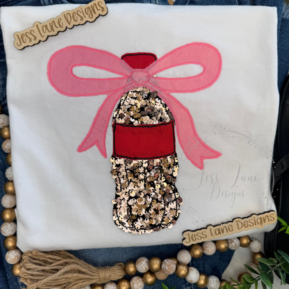 Sparkling Sips & Bows Embroidered T-Shirt!