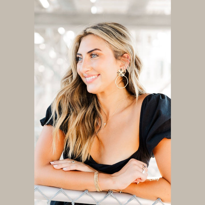 Gameday Sequin Sunburst Hoops: Black/Gold / Rectangle 