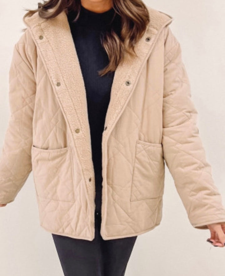 Khaki Reversable Fleece Puffer Jacket