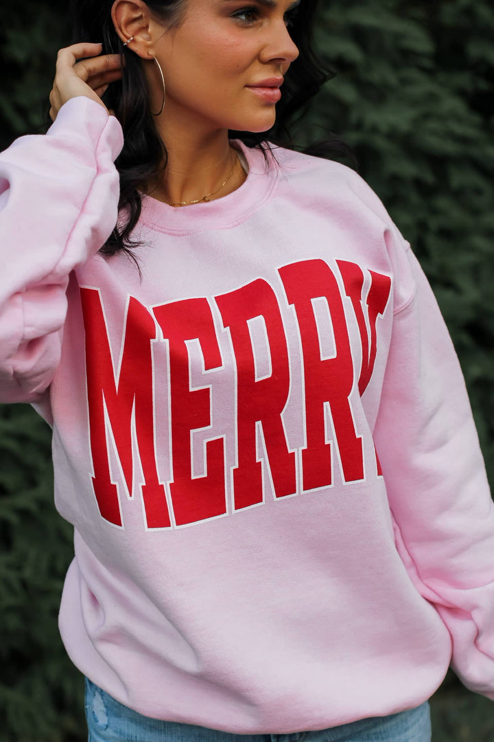 Merry Varsity Style Sweatshirt – Pink 
