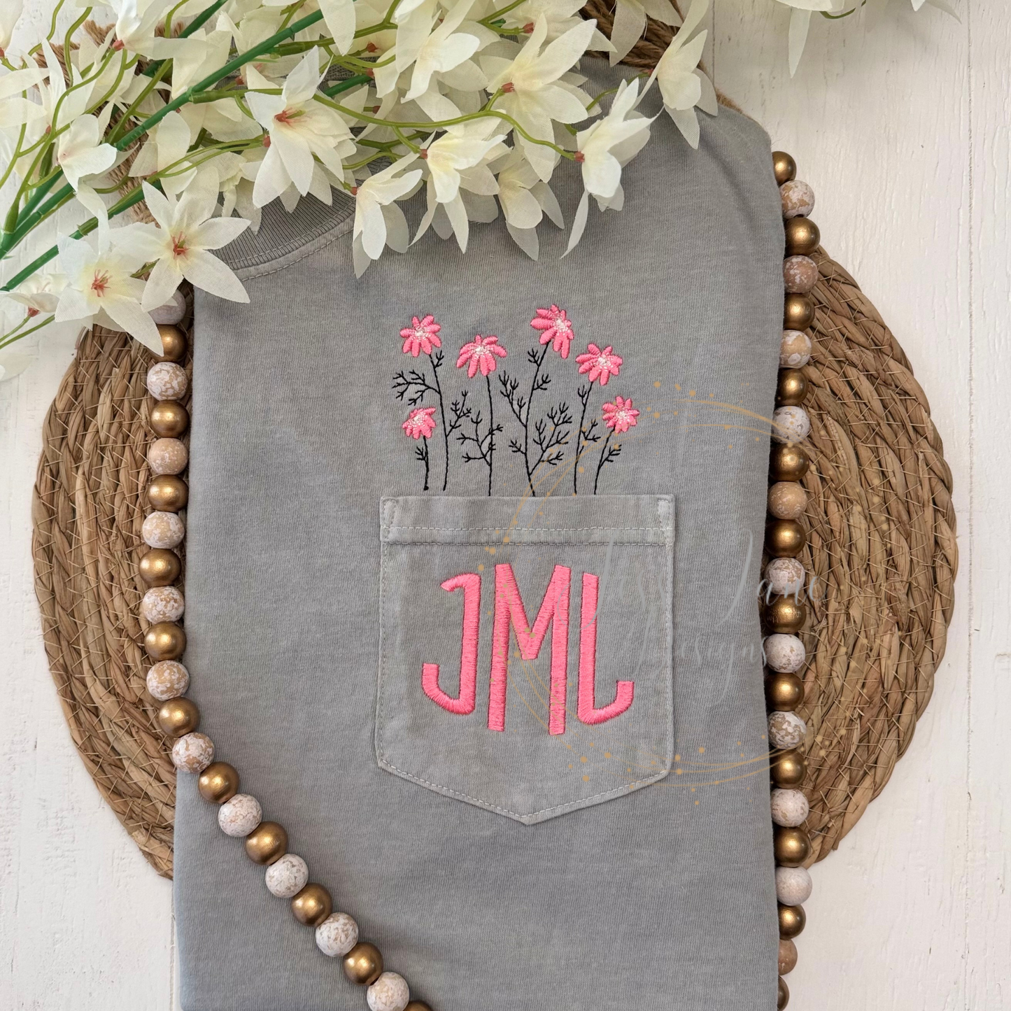 Flowers and Pocket Monogram Embroidered T-Shirt!