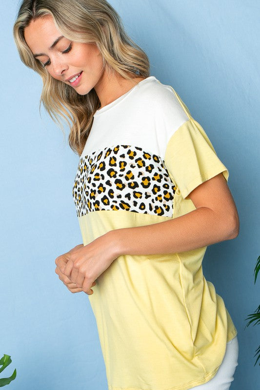 LEOPARD COLOR BLOCKED TOP