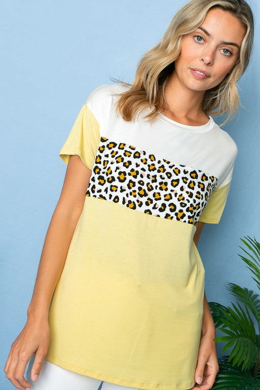 LEOPARD COLOR BLOCKED TOP