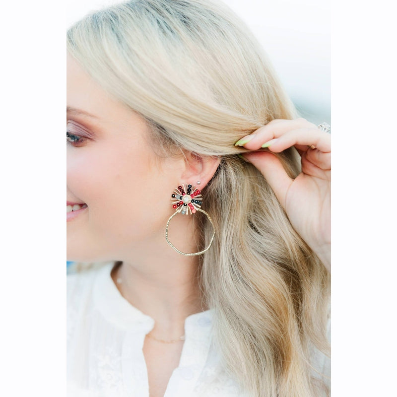Gameday Sequin Sunburst Hoops: Red/Black / Rectangle