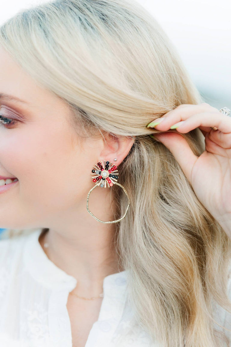 Gameday Sequin Sunburst Hoops: Black/Gold / Rectangle