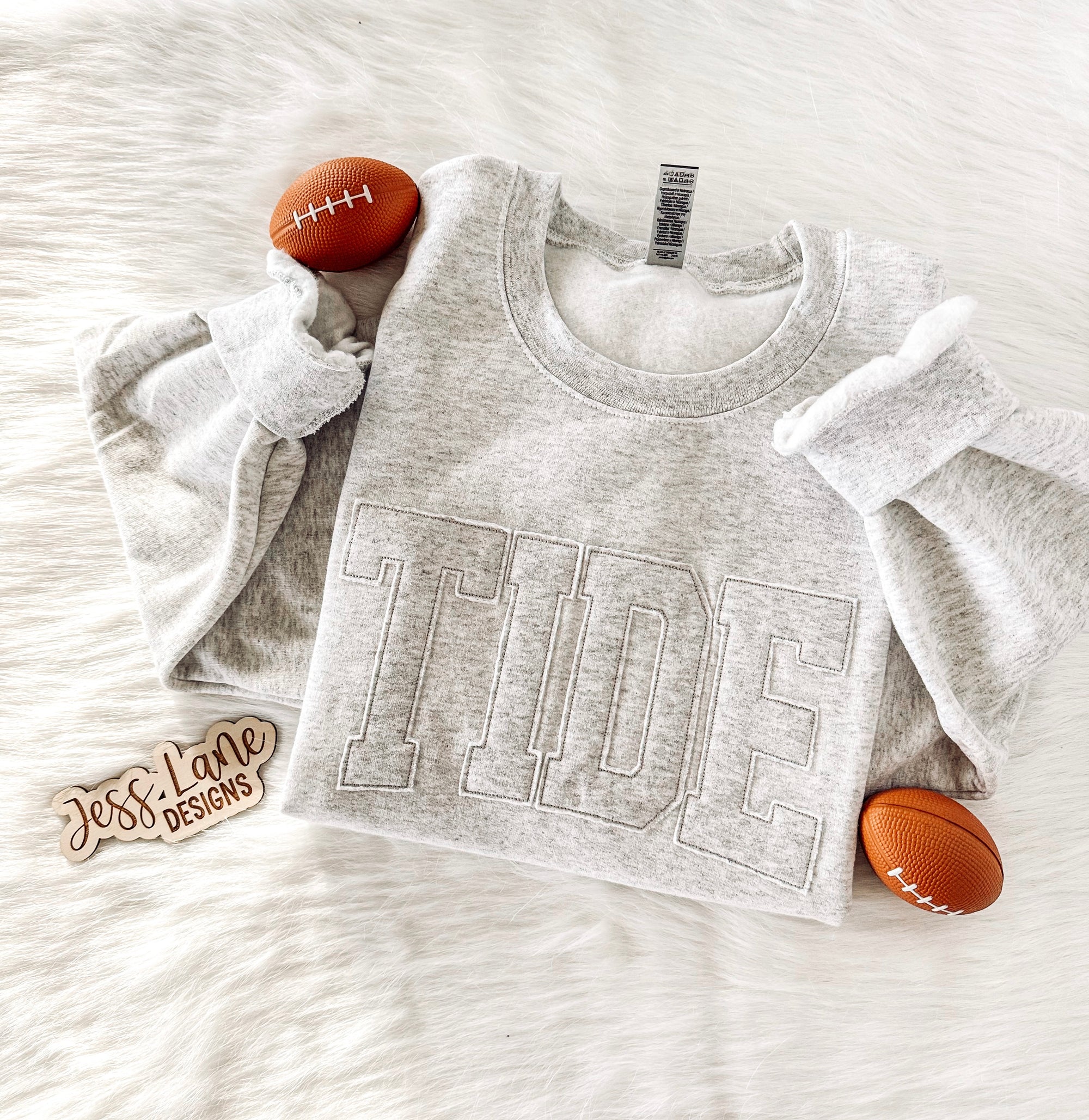 Tone-on-Tone Tide Embroidered Sweatshirt – Ash Gray Upcycled Gameday Crewneck