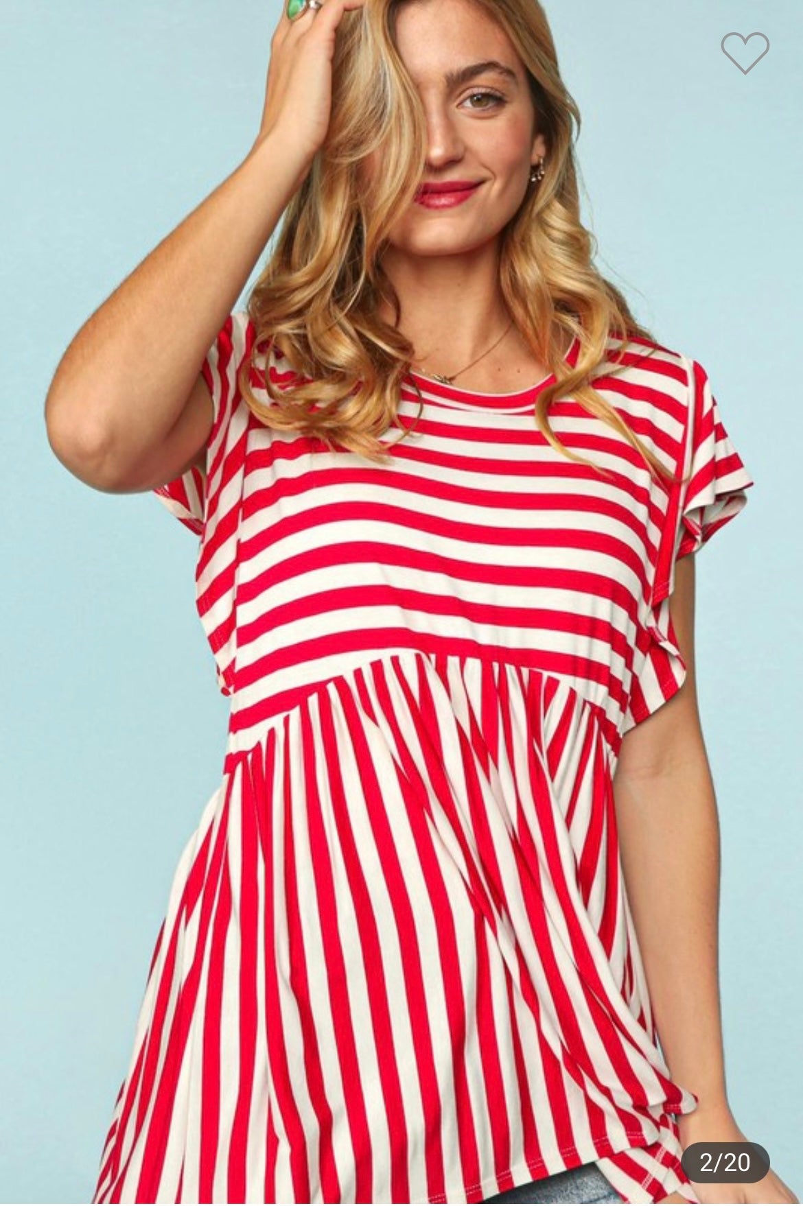 Red and Ivory Striped Babydoll Top