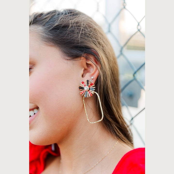 Gameday Sequin Sunburst Hoops: Black/Gold / Rectangle 