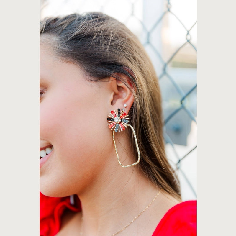 Gameday Sequin Sunburst Hoops: Red/Black / Rectangle