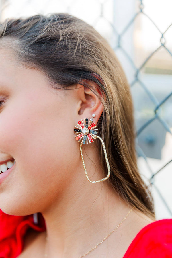 Gameday Sequin Sunburst Hoops: Red/Black / Rectangle