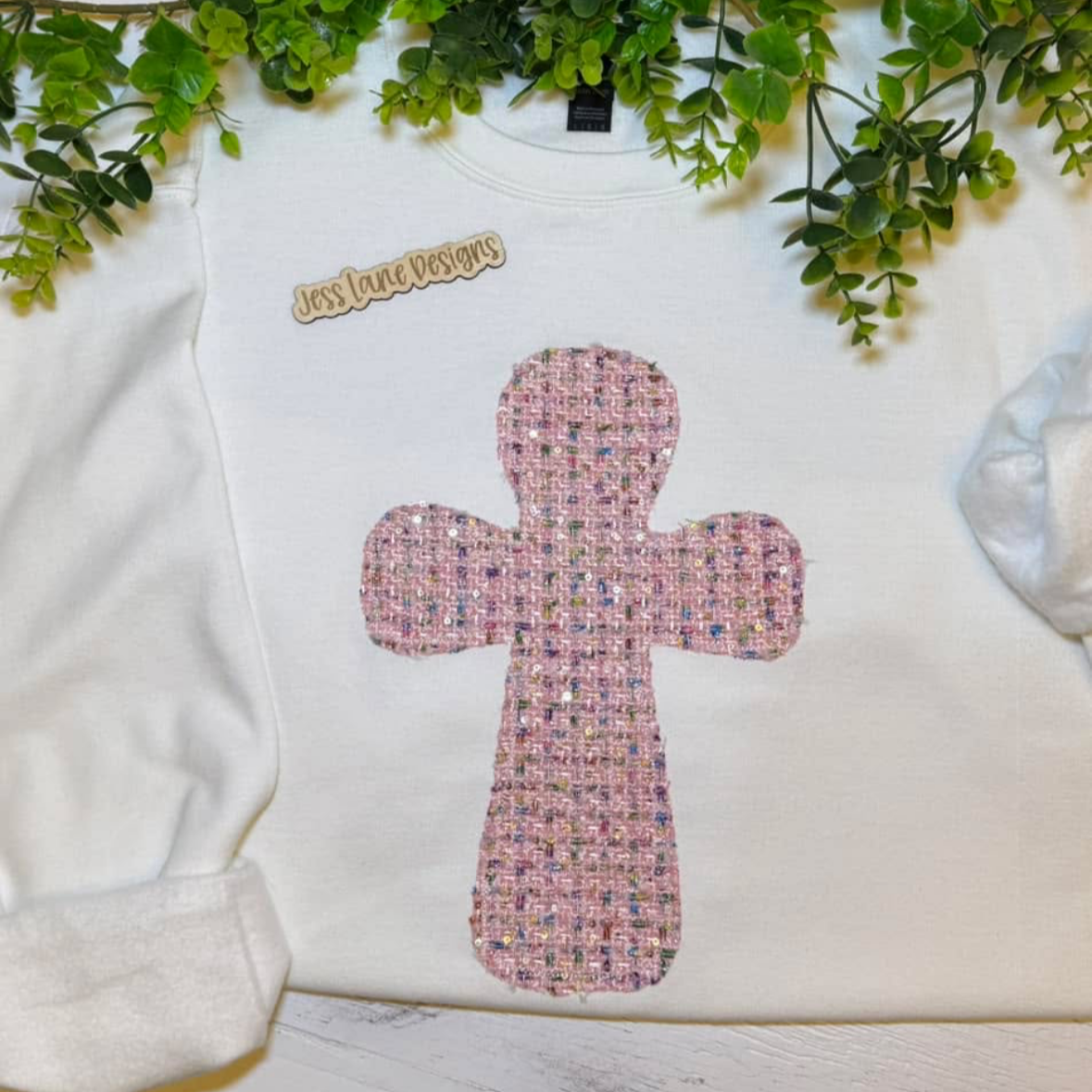 Tweed & Thread Embroidered Cross Sweatshirt!