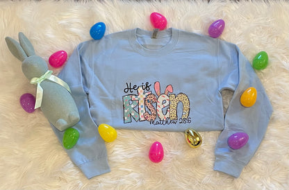 He Is Risen Easter Sweatshirt In Light Blue