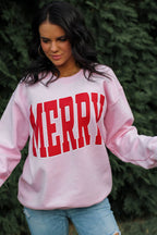 Merry Varsity Style Sweatshirt – Pink